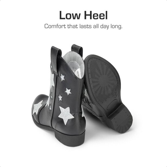 Girls Cowboy Boots Cowgirl Western Boots with Low Heel Square Toe for Little Kid - Picture 4 of 5